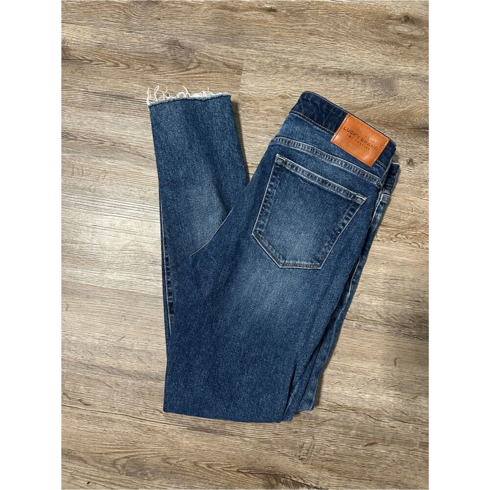 Lucky Brand Womens Ava Skinny Jeans Size 6/28 Raw Hem Dark Wash Mid Rise